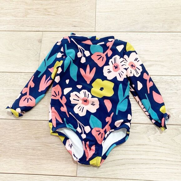 Carter's Pink and Blue Rashguard Swim Set with Floral Patterns - Picture 5 of 6